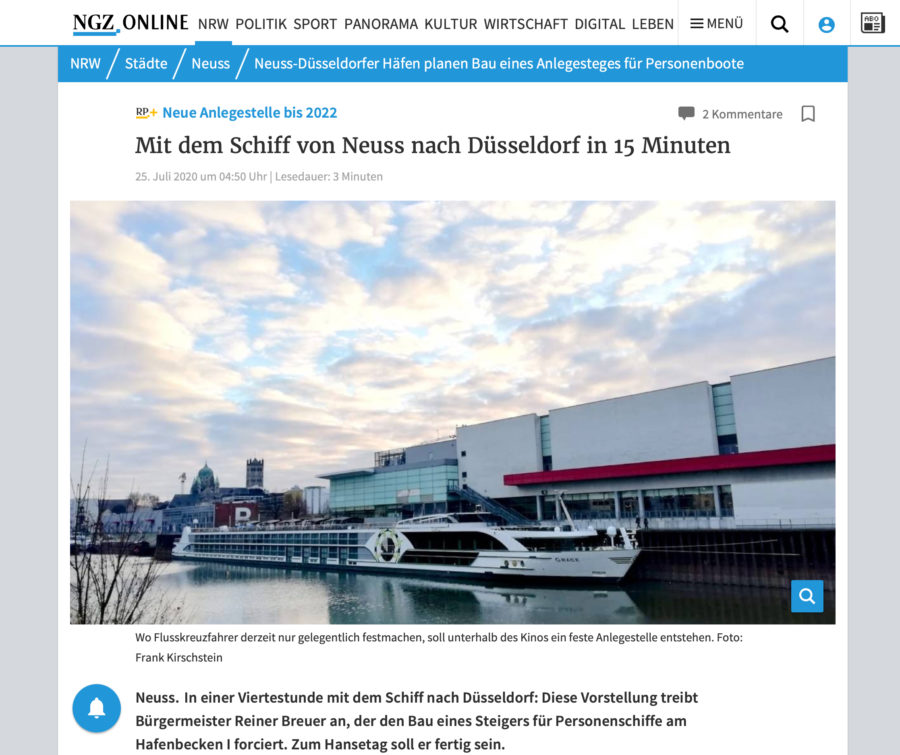 NGZ Bericht über geplante Anlegestelle für die Personenschifffahrt